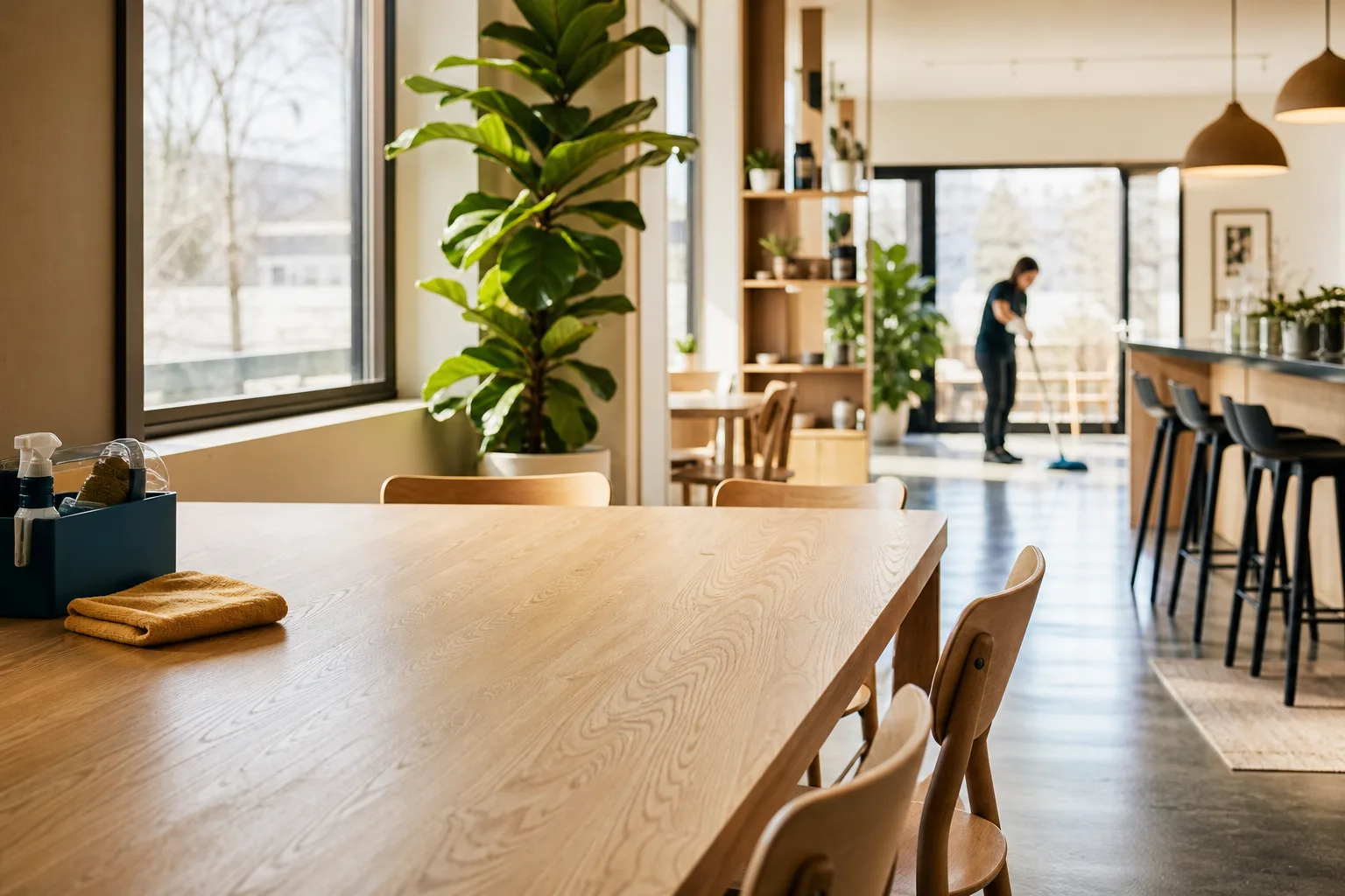 A café dining room reset and ready to open